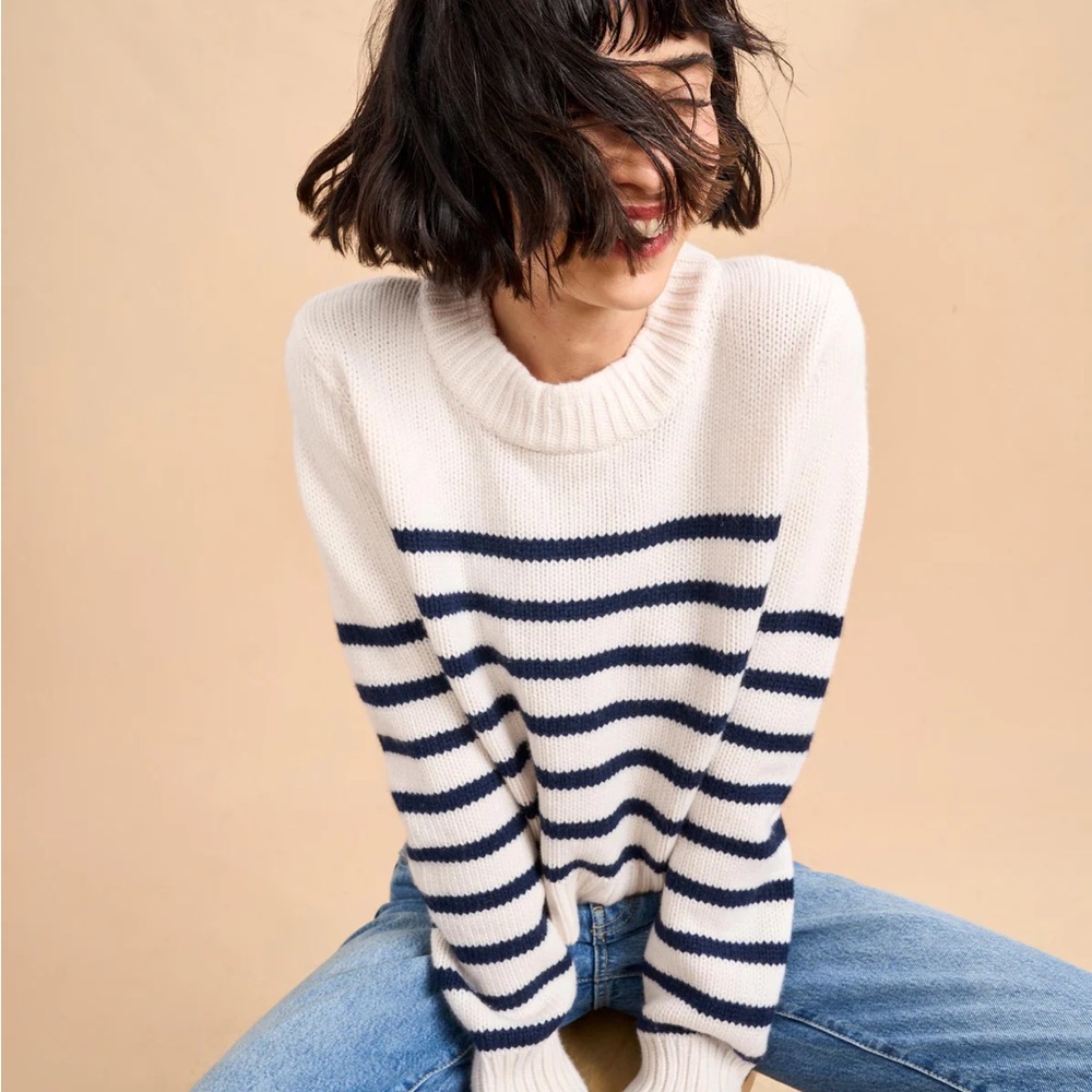 La Ligne Mini Marin Ivory and Navy Striped Crew Neck Sweater wool and Cashmere